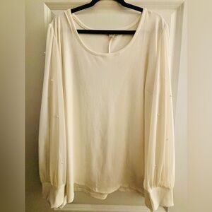 Cream Cato Blouse with shear long pearl adorned sleeves. NWOT
